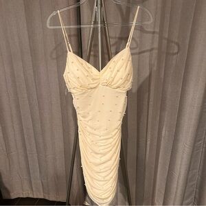 Fashion Nova Cream Mini Dress with Ruched Detail NWT
